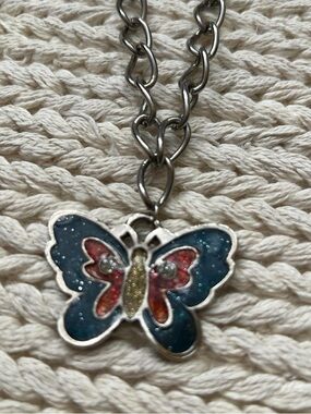 Butterfly Pendant Necklace - Blue, Red & Gold Accent